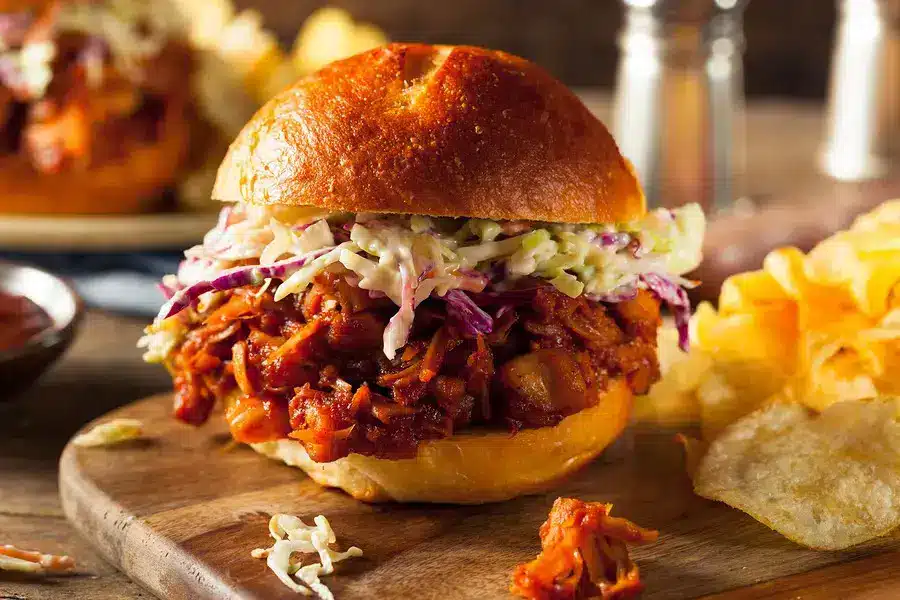 Homemade Vegan pulled Jackfruit as a shredded meat sandwich