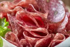 Salami slices close-up