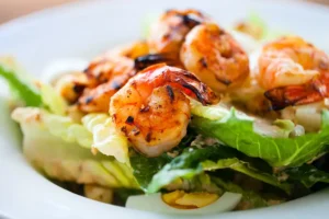 Grilled shrimp in a salad