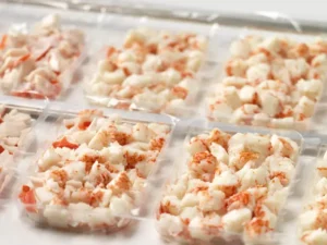 Clear plastic CTEP tray with crab meat