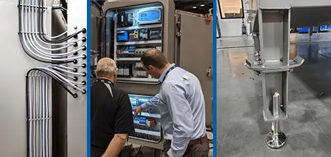 Picture of changes to the CircFood Spiral Oven including cable harnesses, separated electrical box and sanitary design for legs.
