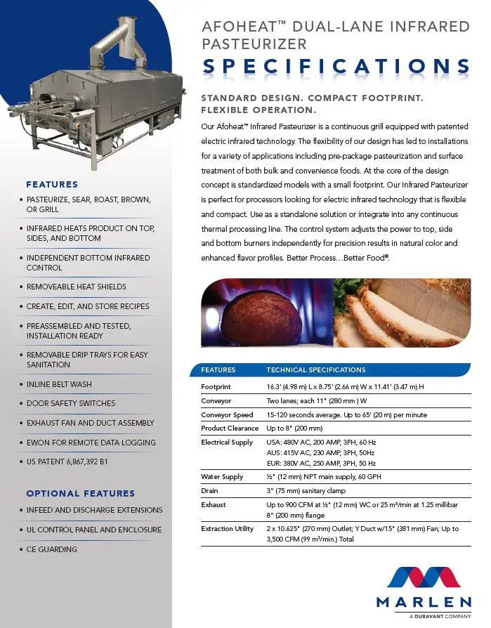 Thumbnail: Afoheat Dual-Lane Infrared Pasteurizer Spec Sheet