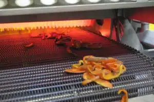 Charred vegetables coming out of a CircFood Flame Grill